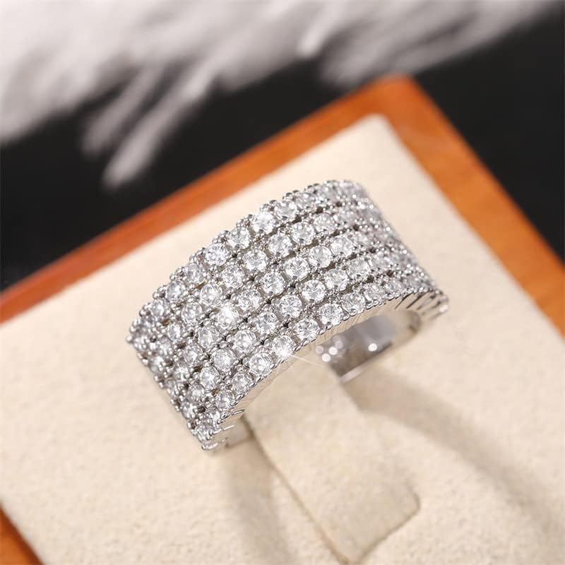Sdouefos Store 14K White Gold Luxury Full Rhinestone Studded Zirconia Diamonds Engagement Ring Multi-Row Ring in Sterling Silver Wedding Band Rhinestone Rings Size 7 - Image 2